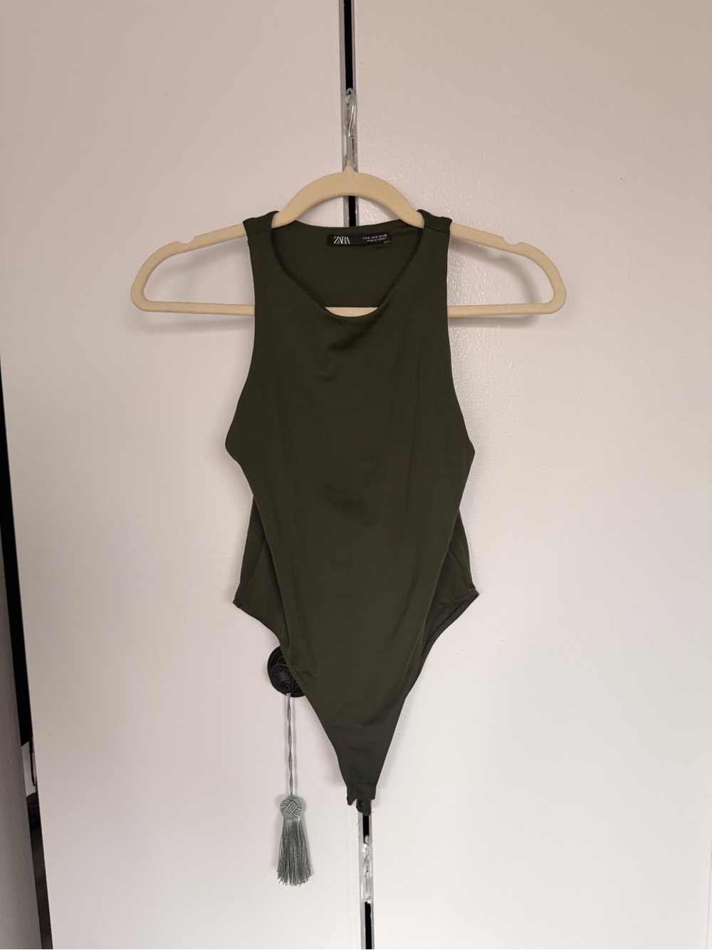 ZARA Olive Sleeveless High-Neck Bodysuit
